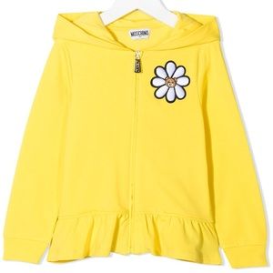 KIDS' TEDDY BEAR-PRINT RUFFLE-TRIM HOODIE IN YELLOW